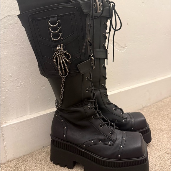 Dolls Kill Black Buckle Combat Boots - Picture 2 of 5